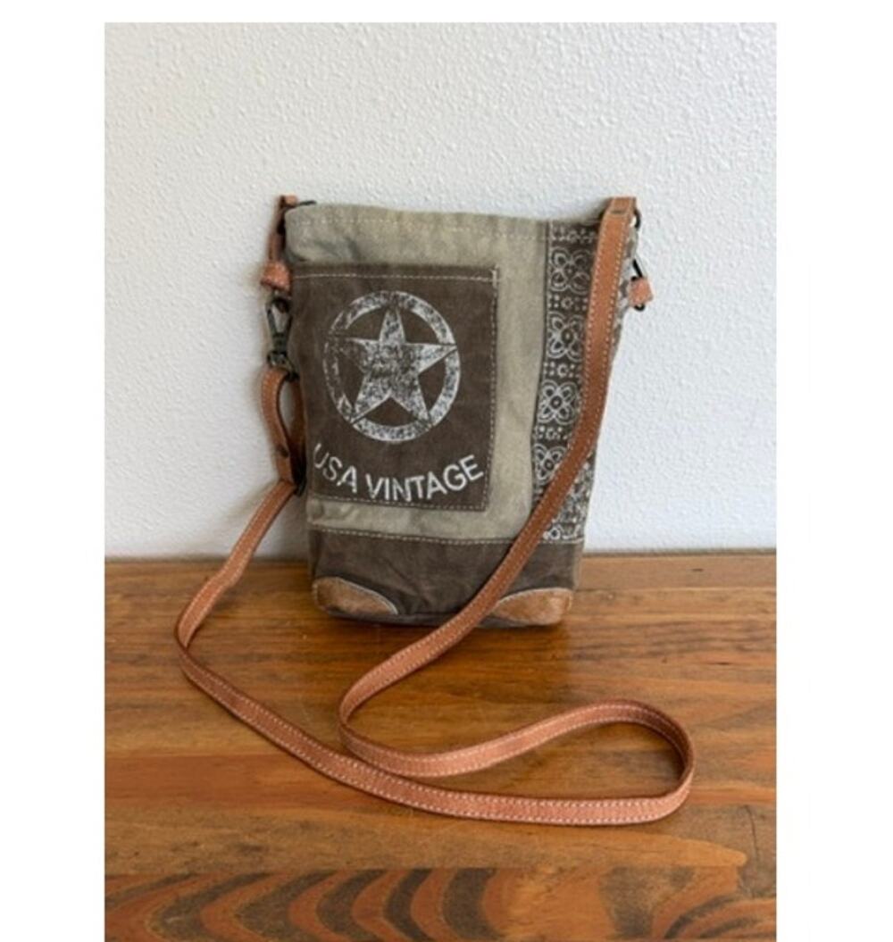 USA Vintage Passport Crossbody bag with Recycled Canvas
